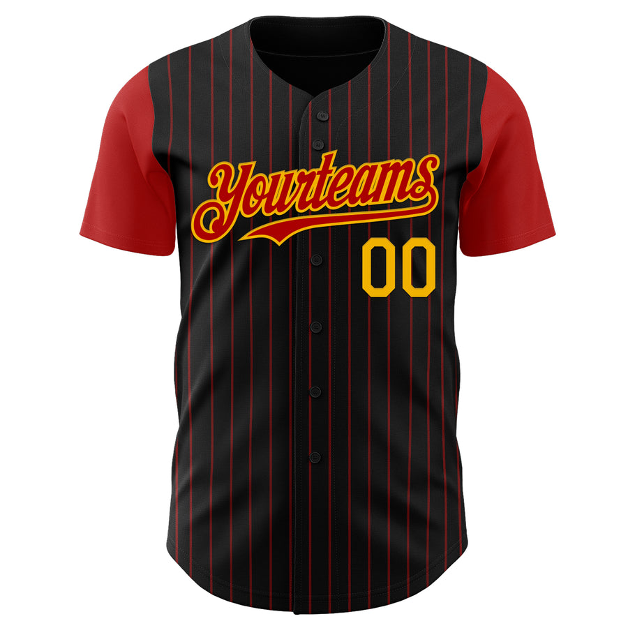 Custom Black Red Pinstripe Gold Authentic Two Tone Baseball Jersey