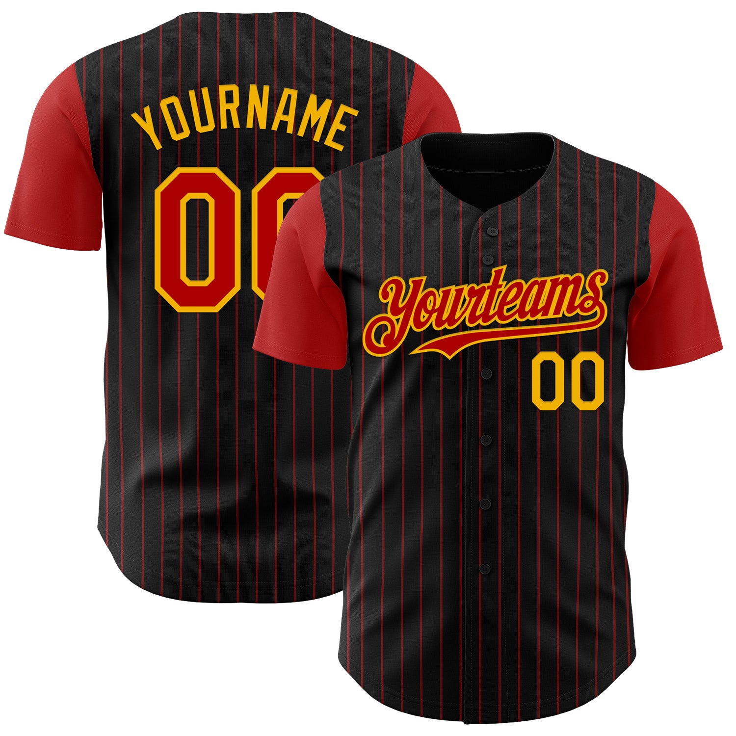 Custom Black Red Pinstripe Gold Authentic Two Tone Baseball Jersey