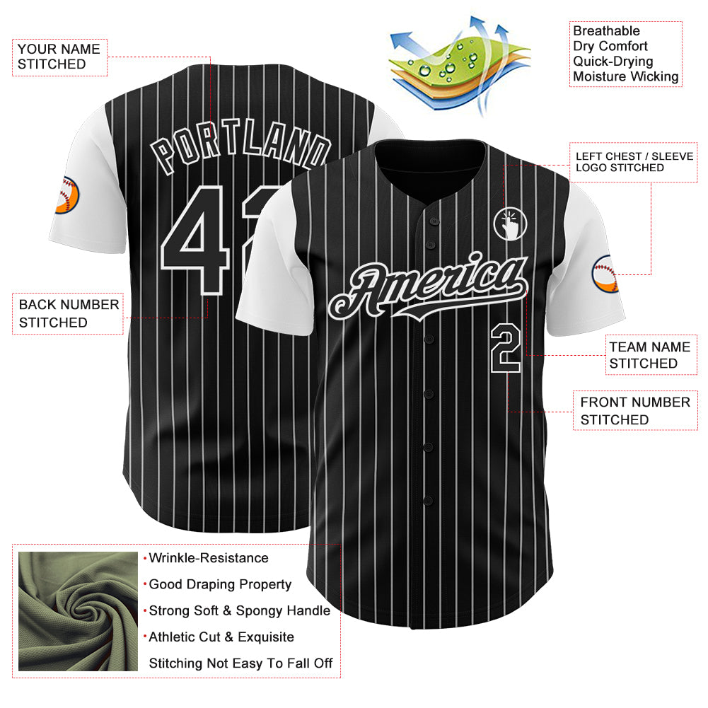Custom Black White Pinstripe White Authentic Two Tone Baseball Jersey