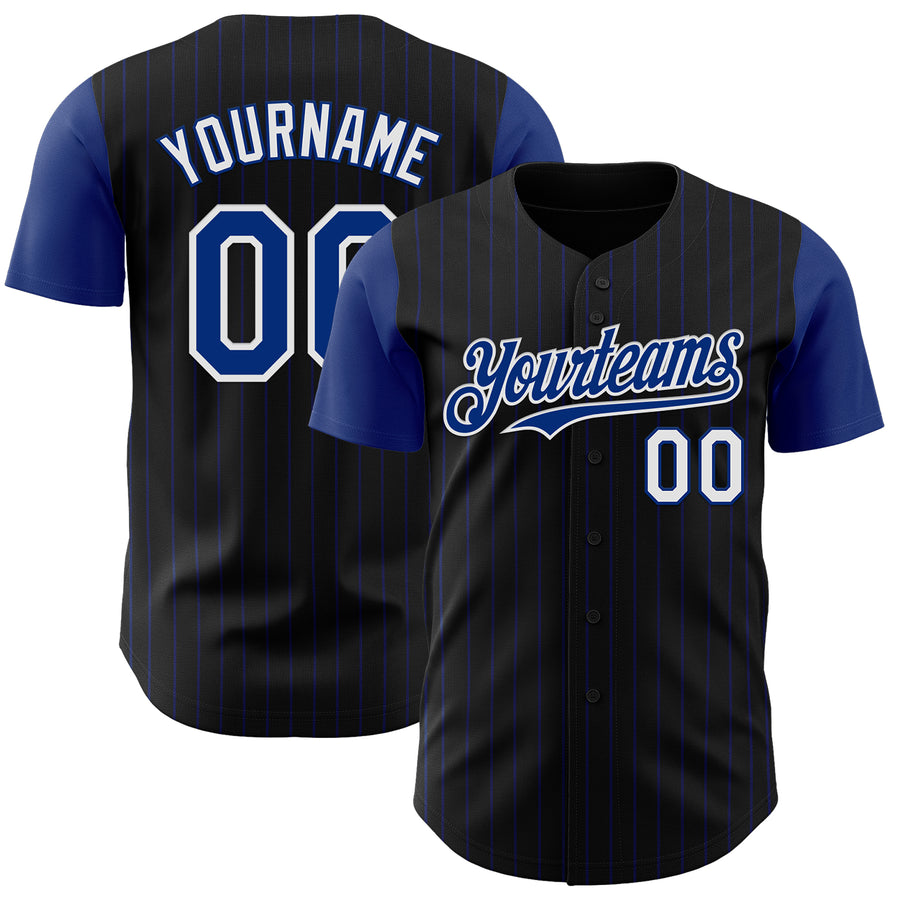 Custom Black Royal Pinstripe White Authentic Two Tone Baseball Jersey