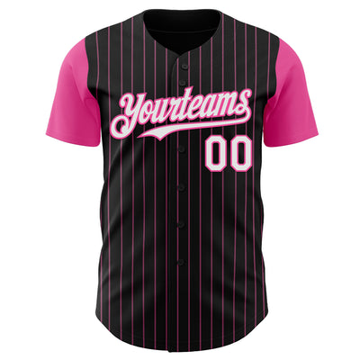 Custom Black Pink Pinstripe White Authentic Two Tone Baseball Jersey