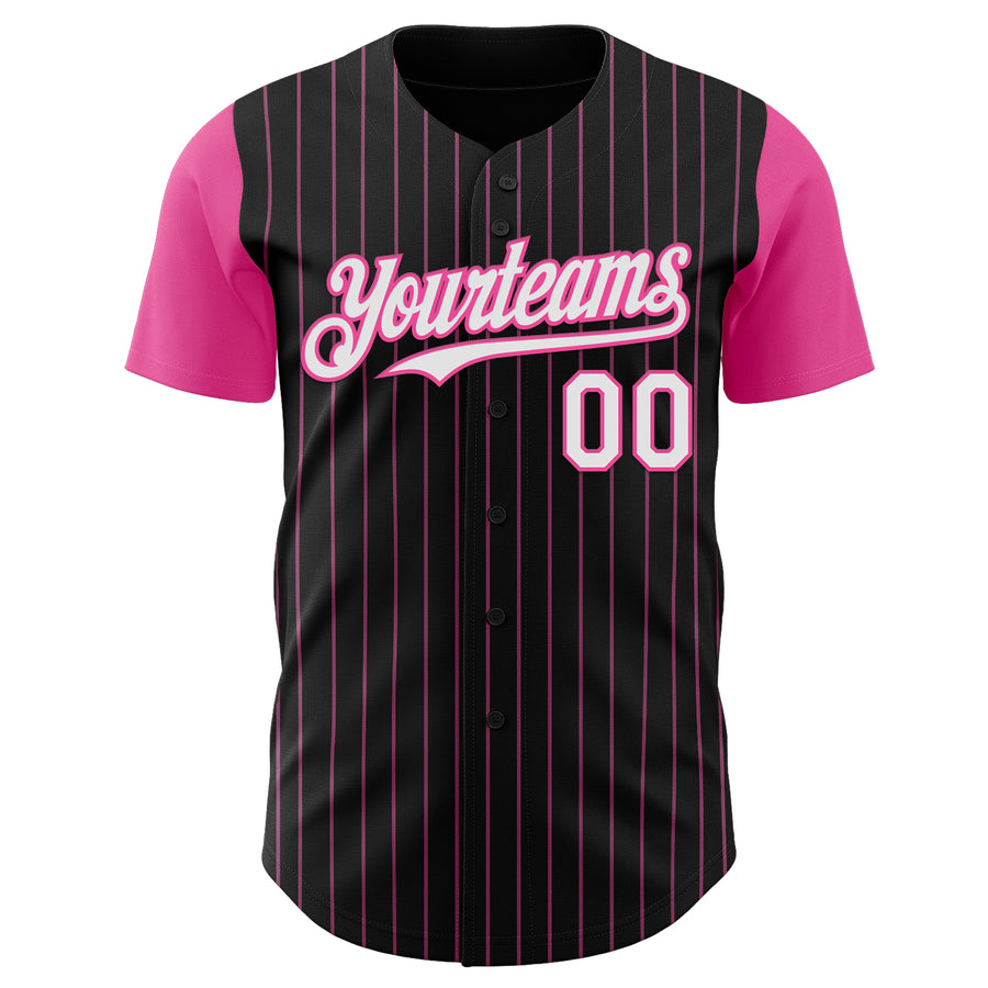Custom Black Pink Pinstripe White Authentic Two Tone Baseball Jersey