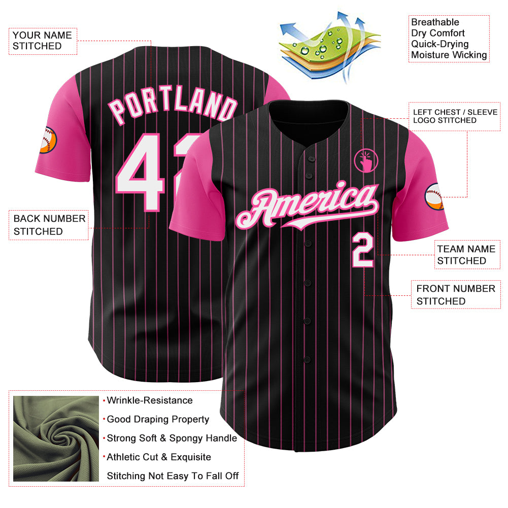 Custom Black Pink Pinstripe White Authentic Two Tone Baseball Jersey