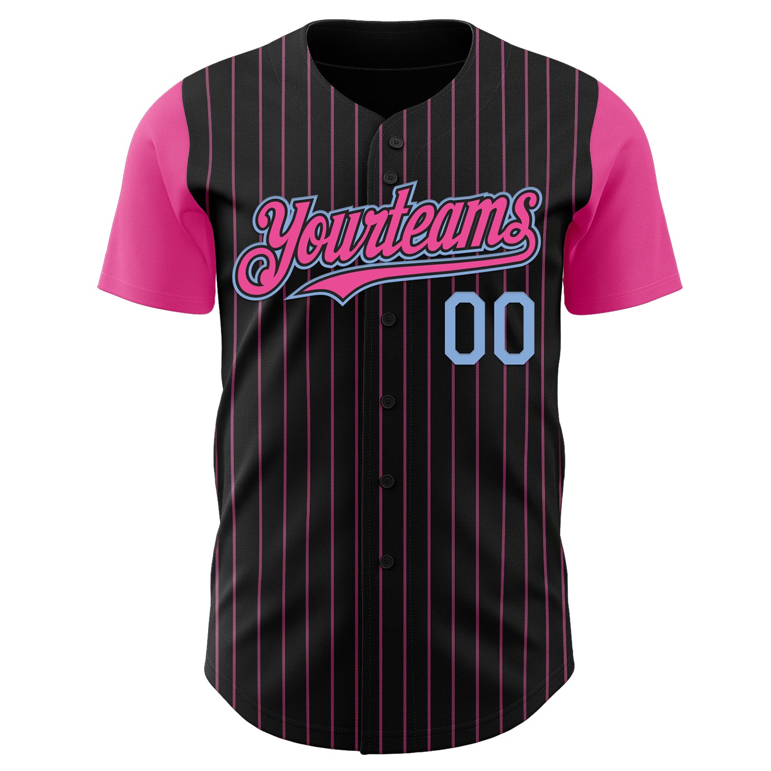Custom Black Pink Pinstripe Light Blue Authentic Two Tone Baseball Jersey