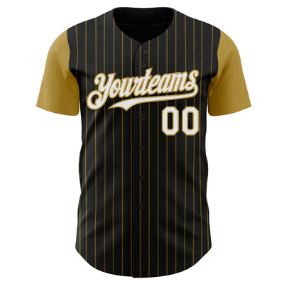 Custom Black Old Gold Pinstripe White Authentic Two Tone Baseball Jersey