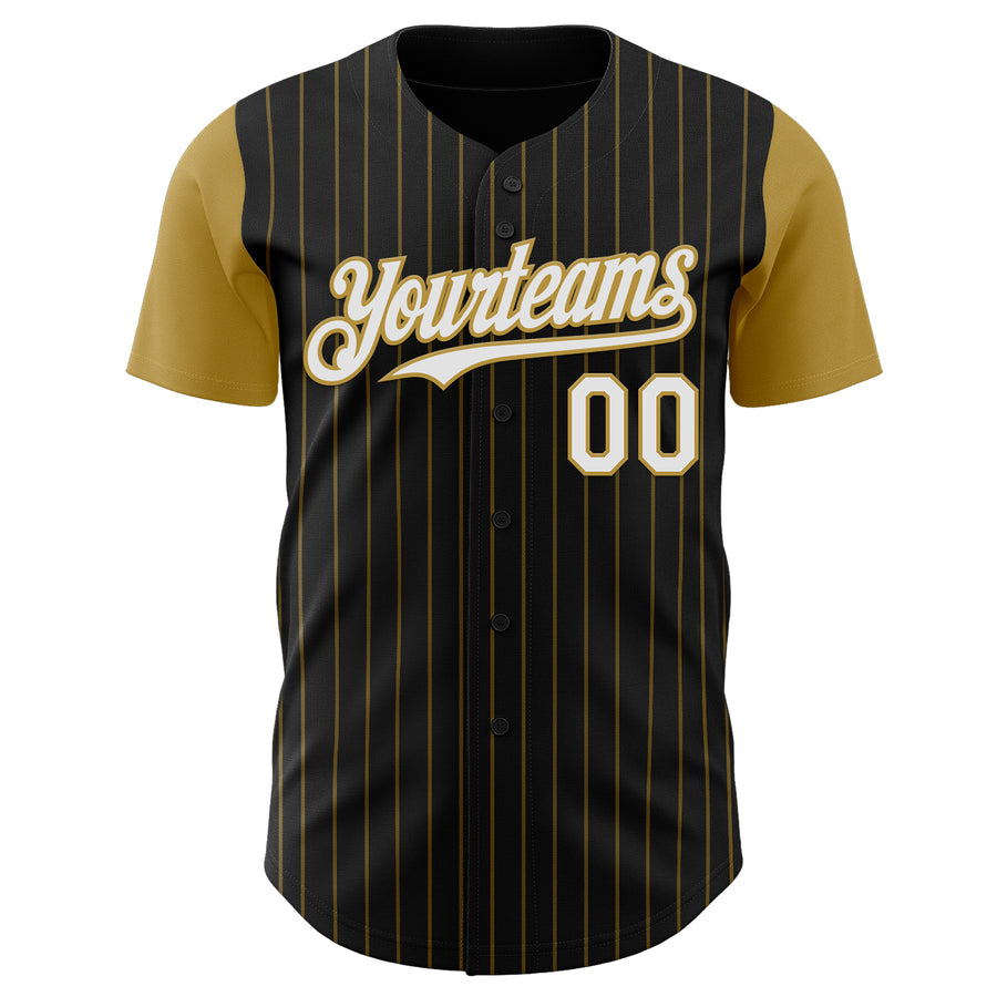 Custom Black Old Gold Pinstripe White Authentic Two Tone Baseball Jersey