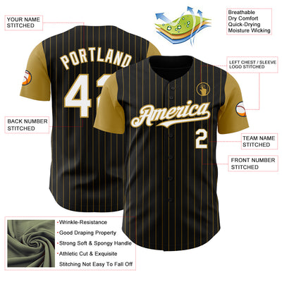 Custom Black Old Gold Pinstripe White Authentic Two Tone Baseball Jersey