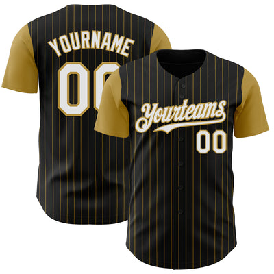 Custom Black Old Gold Pinstripe White Authentic Two Tone Baseball Jersey