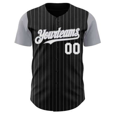 Custom Black Gray Pinstripe White Authentic Two Tone Baseball Jersey