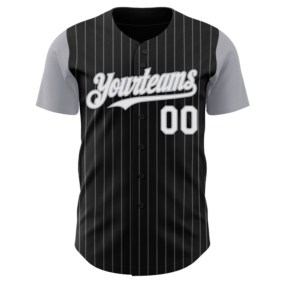 Custom Black Gray Pinstripe White Authentic Two Tone Baseball Jersey