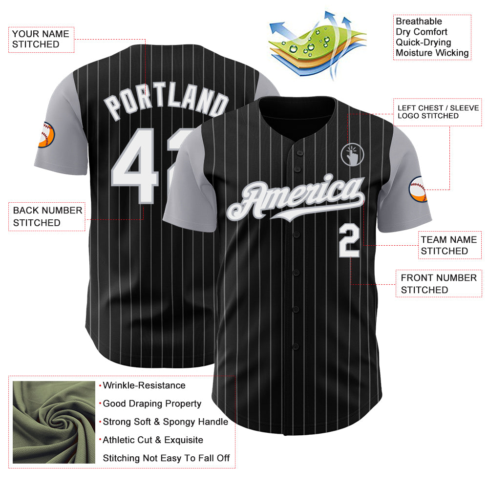 Custom Black Gray Pinstripe White Authentic Two Tone Baseball Jersey