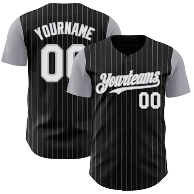 Custom Black Gray Pinstripe White Authentic Two Tone Baseball Jersey
