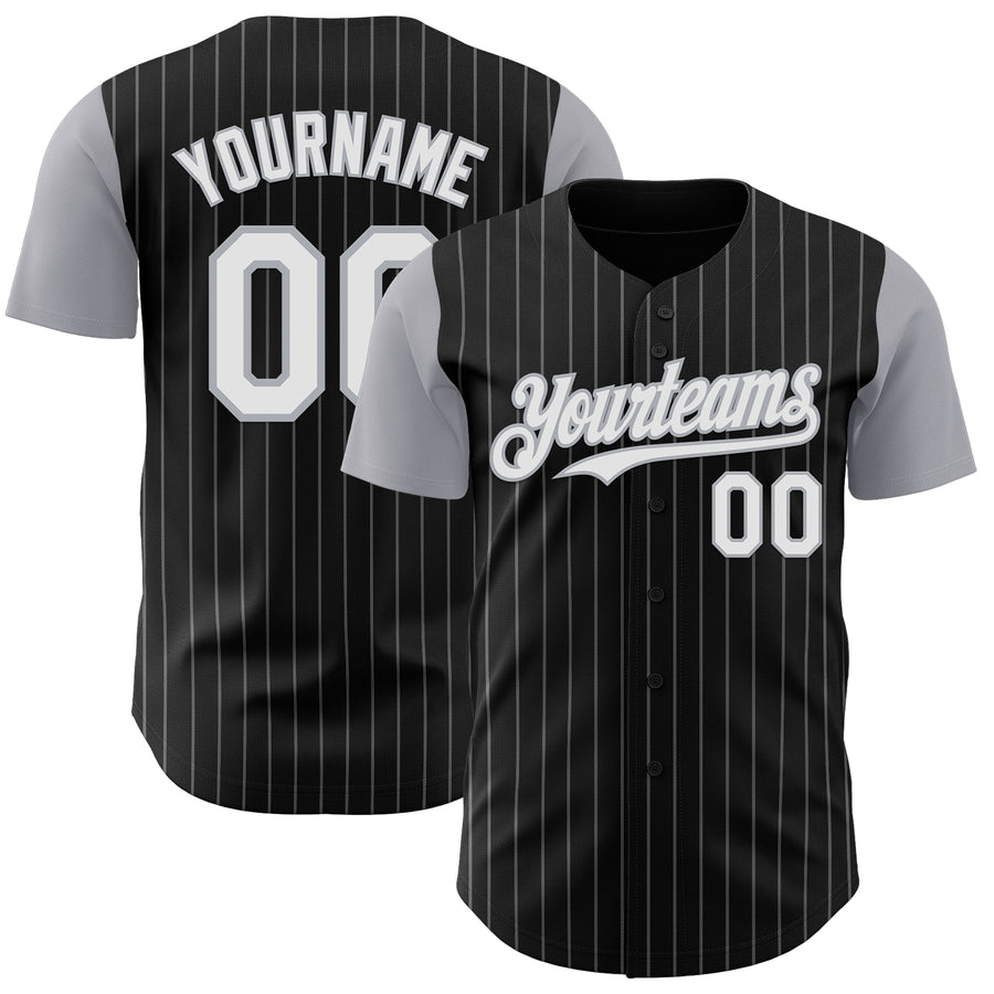 Custom Black Gray Pinstripe White Authentic Two Tone Baseball Jersey