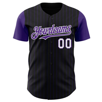 Custom Black Purple Pinstripe White Authentic Two Tone Baseball Jersey