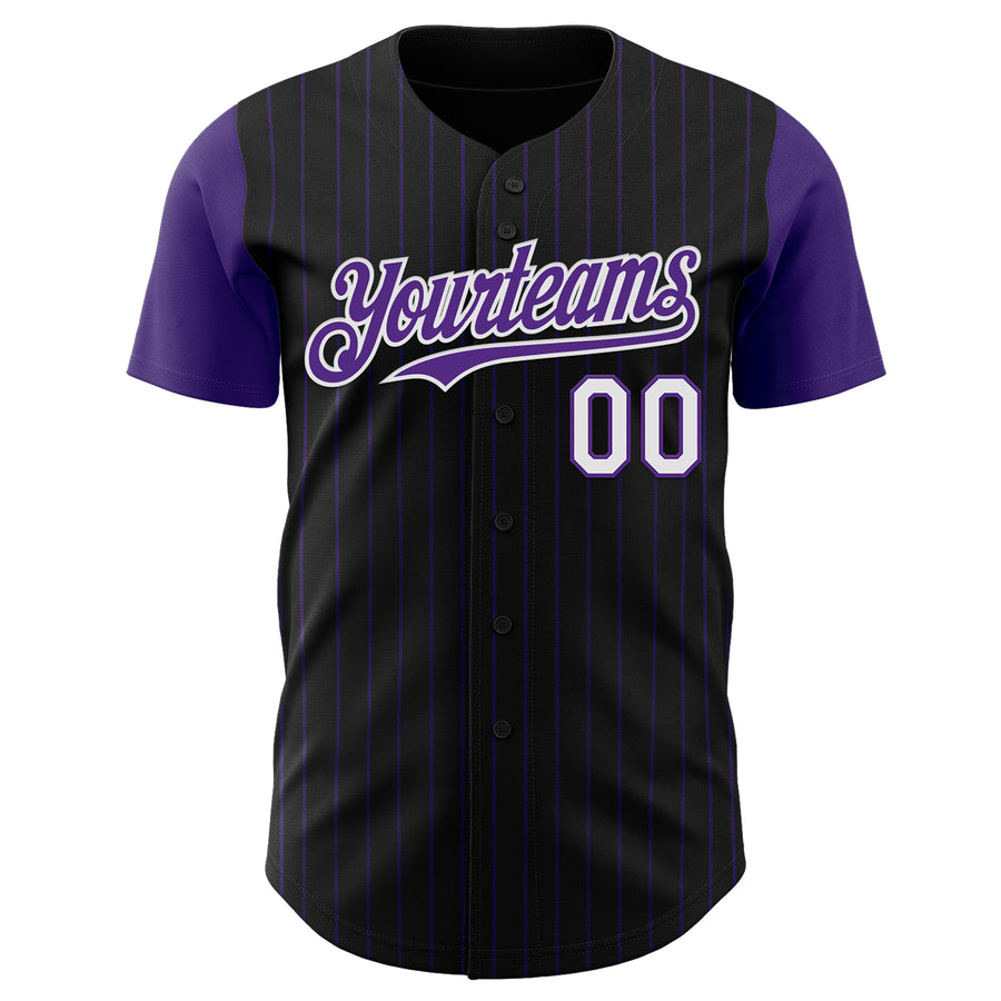 Custom Black Purple Pinstripe White Authentic Two Tone Baseball Jersey