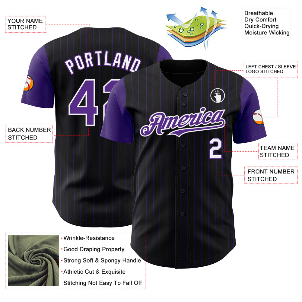 Custom Black Purple Pinstripe White Authentic Two Tone Baseball Jersey