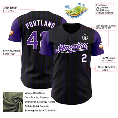 Custom Black Purple Pinstripe White Authentic Two Tone Baseball Jersey
