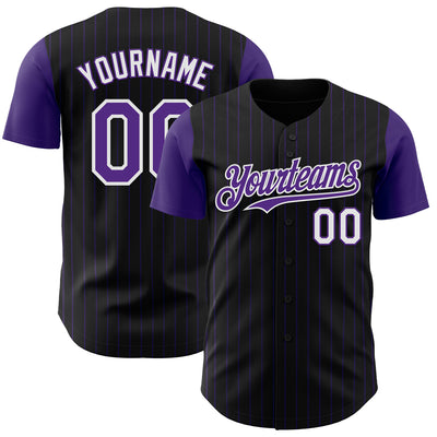 Custom Black Purple Pinstripe White Authentic Two Tone Baseball Jersey