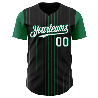 Custom Black Kelly Green Pinstripe White Authentic Two Tone Baseball Jersey
