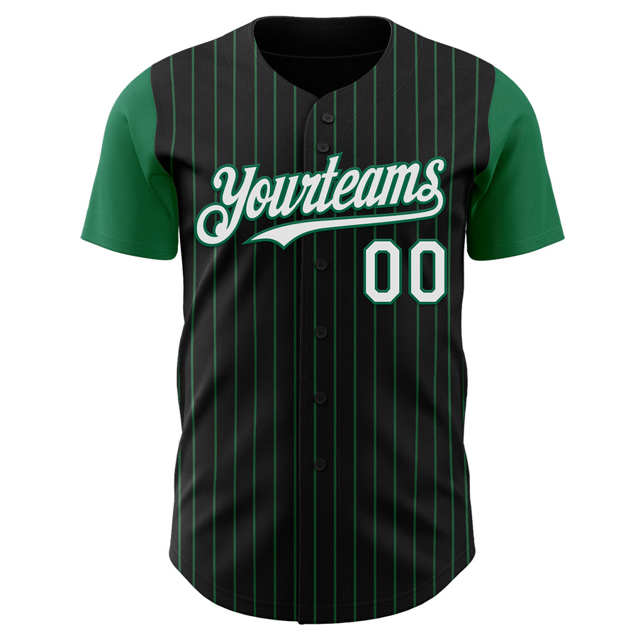 Custom Black Kelly Green Pinstripe White Authentic Two Tone Baseball Jersey