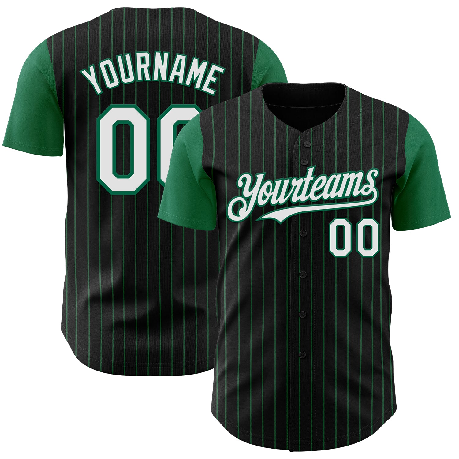 Custom Black Kelly Green Pinstripe White Authentic Two Tone Baseball Jersey