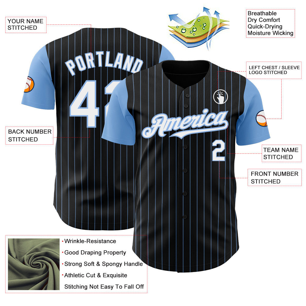 Custom Black Light Blue Pinstripe White Authentic Two Tone Baseball Jersey