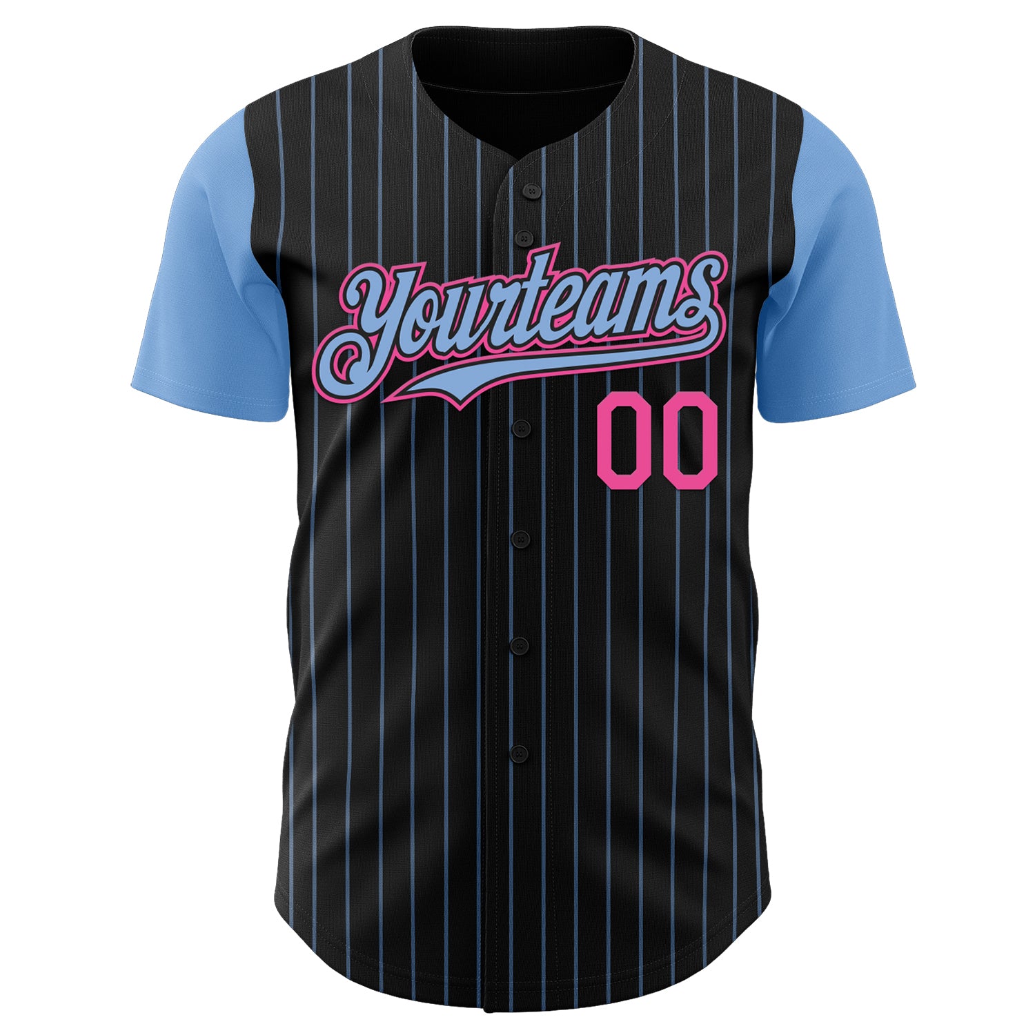 Custom Black Light Blue Pinstripe Pink Authentic Two Tone Baseball Jersey
