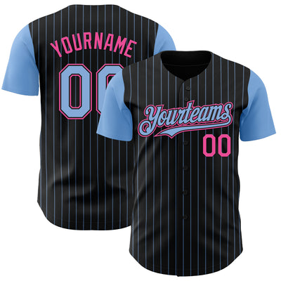 Custom Black Light Blue Pinstripe Pink Authentic Two Tone Baseball Jersey