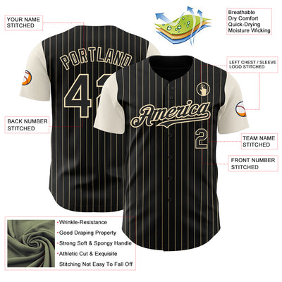 Custom Black Cream Pinstripe Cream Authentic Two Tone Baseball Jersey