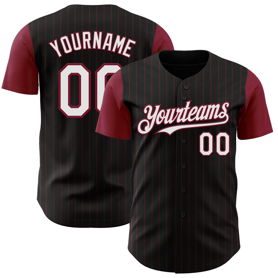Custom Black Crimson Pinstripe White Authentic Two Tone Baseball Jersey