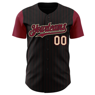 Custom Black Crimson Pinstripe Cream Authentic Two Tone Baseball Jersey