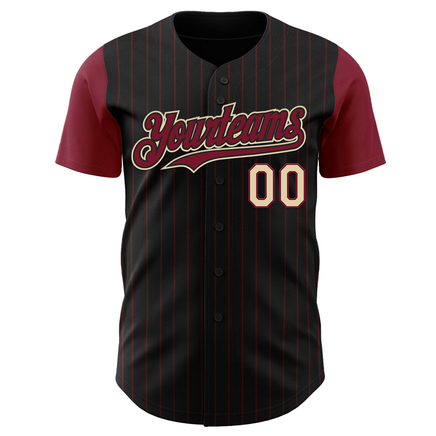 Custom Black Crimson Pinstripe Cream Authentic Two Tone Baseball Jersey