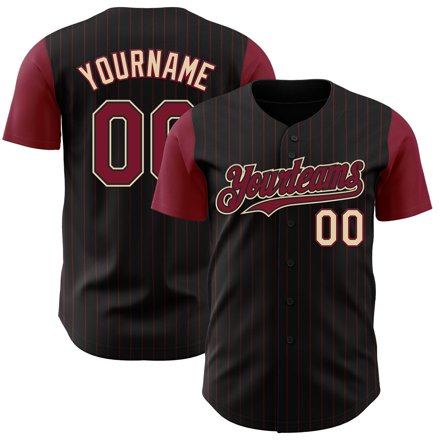 Custom Black Crimson Pinstripe Cream Authentic Two Tone Baseball Jersey