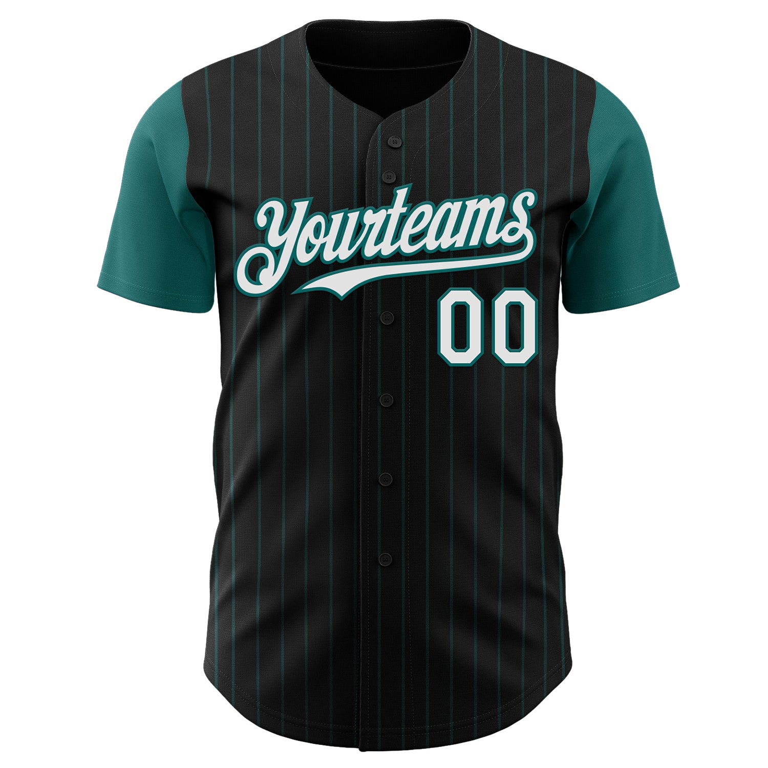 Custom Black Teal Pinstripe White Authentic Two Tone Baseball Jersey