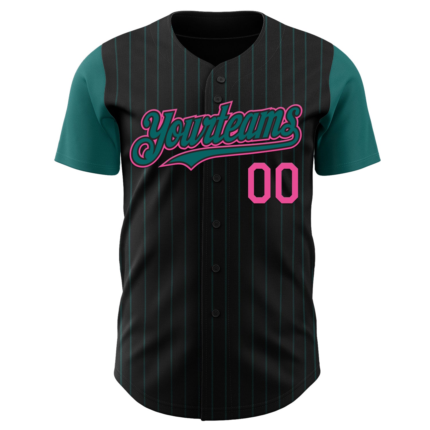 Custom Black Teal Pinstripe Pink Authentic Two Tone Baseball Jersey