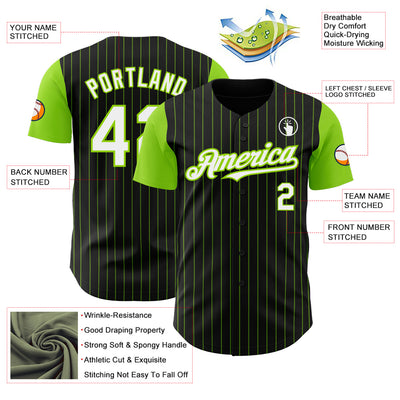 Custom Black Neon Green Pinstripe White Authentic Two Tone Baseball Jersey