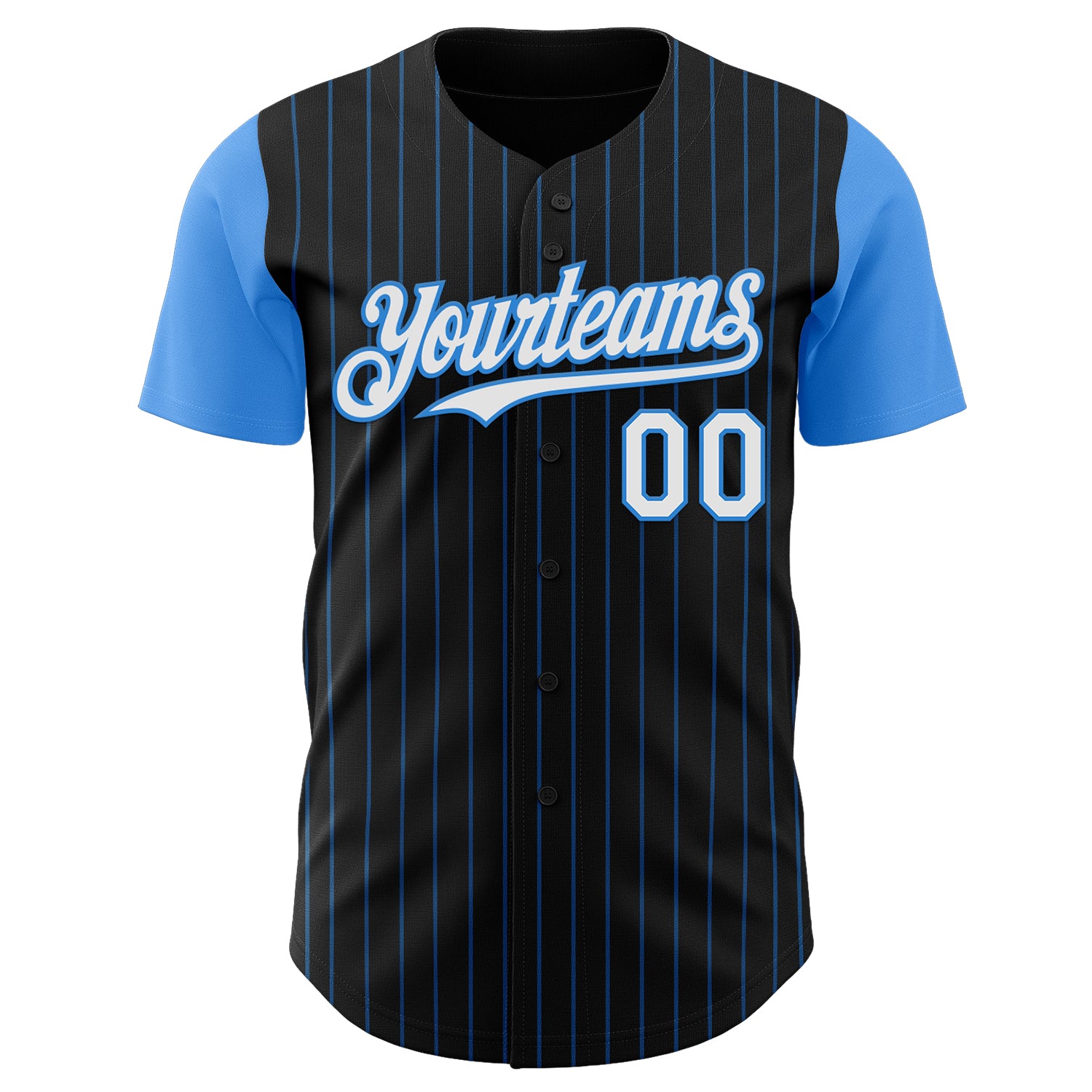 Custom Black Electric Blue Pinstripe White Authentic Two Tone Baseball Jersey