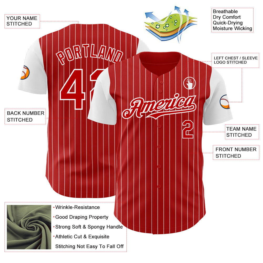 Custom Red White Pinstripe White Authentic Two Tone Baseball Jersey