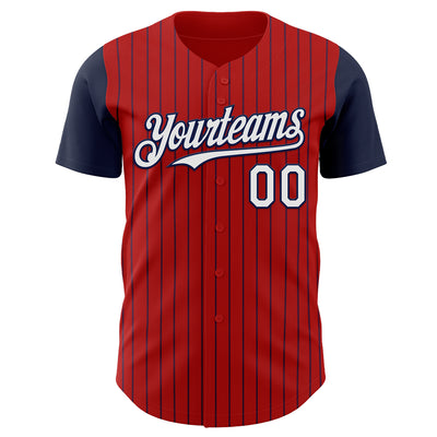 Custom Red Navy Pinstripe White Authentic Two Tone Baseball Jersey