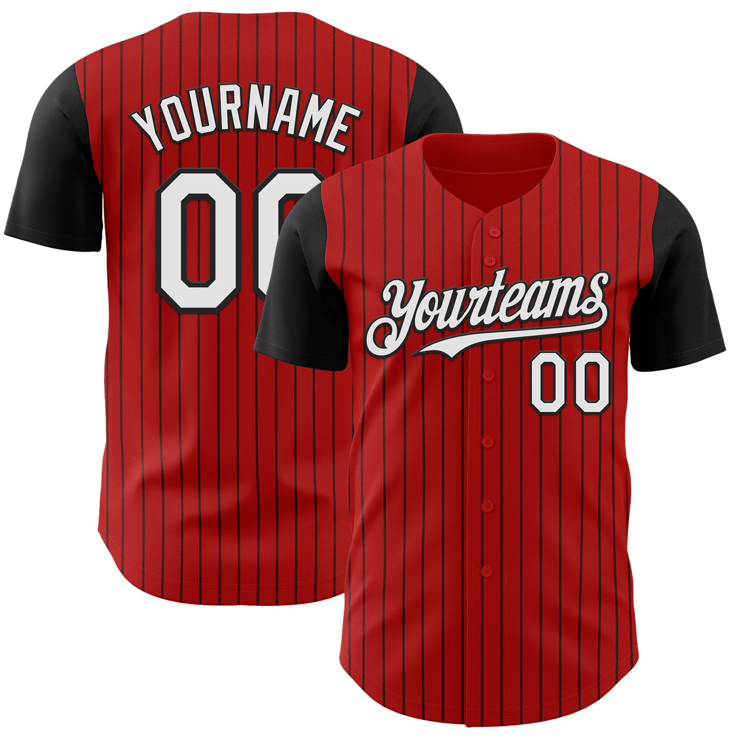 Custom Red Black Pinstripe White Authentic Two Tone Baseball Jersey