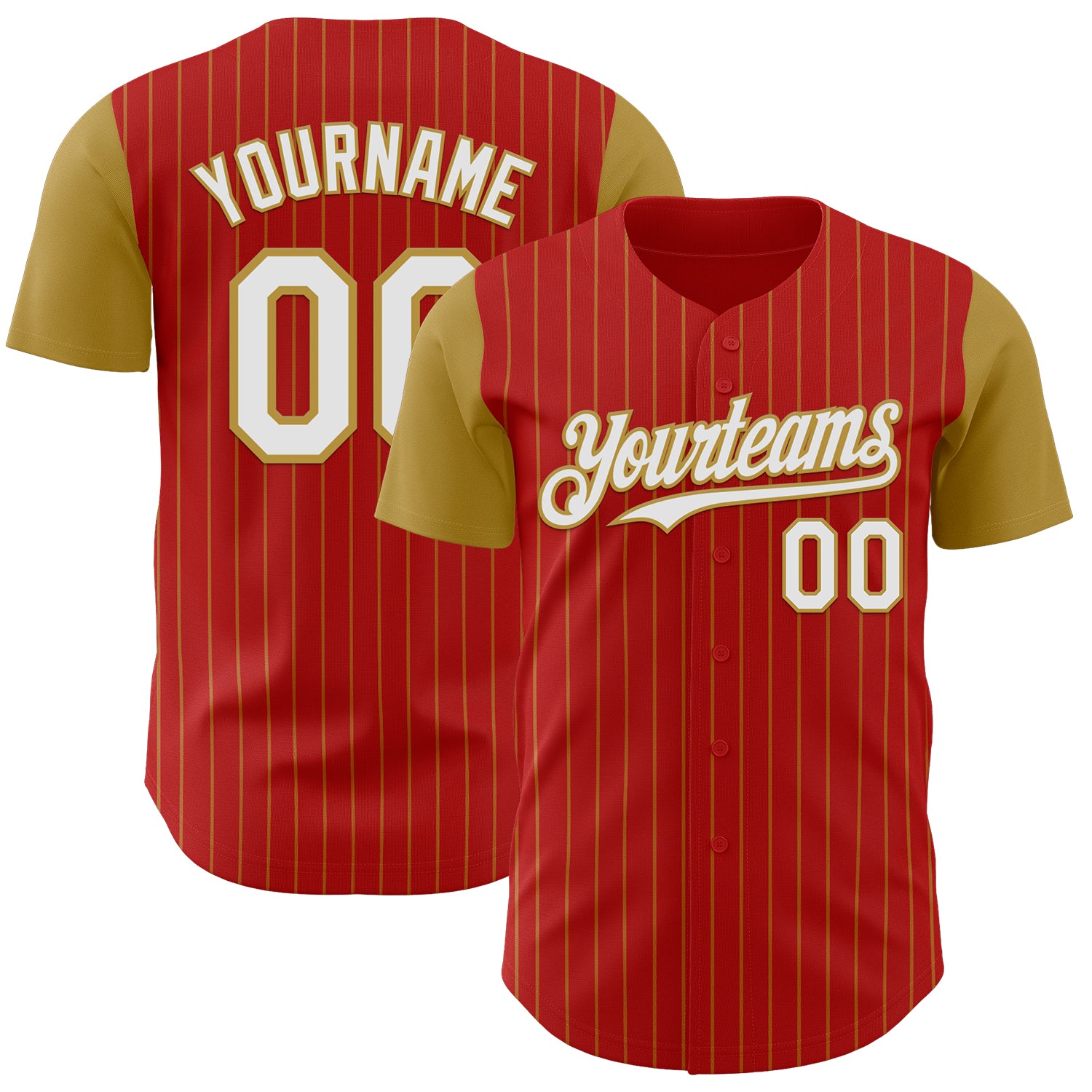 Custom Red Old Gold Pinstripe White Authentic Two Tone Baseball Jersey
