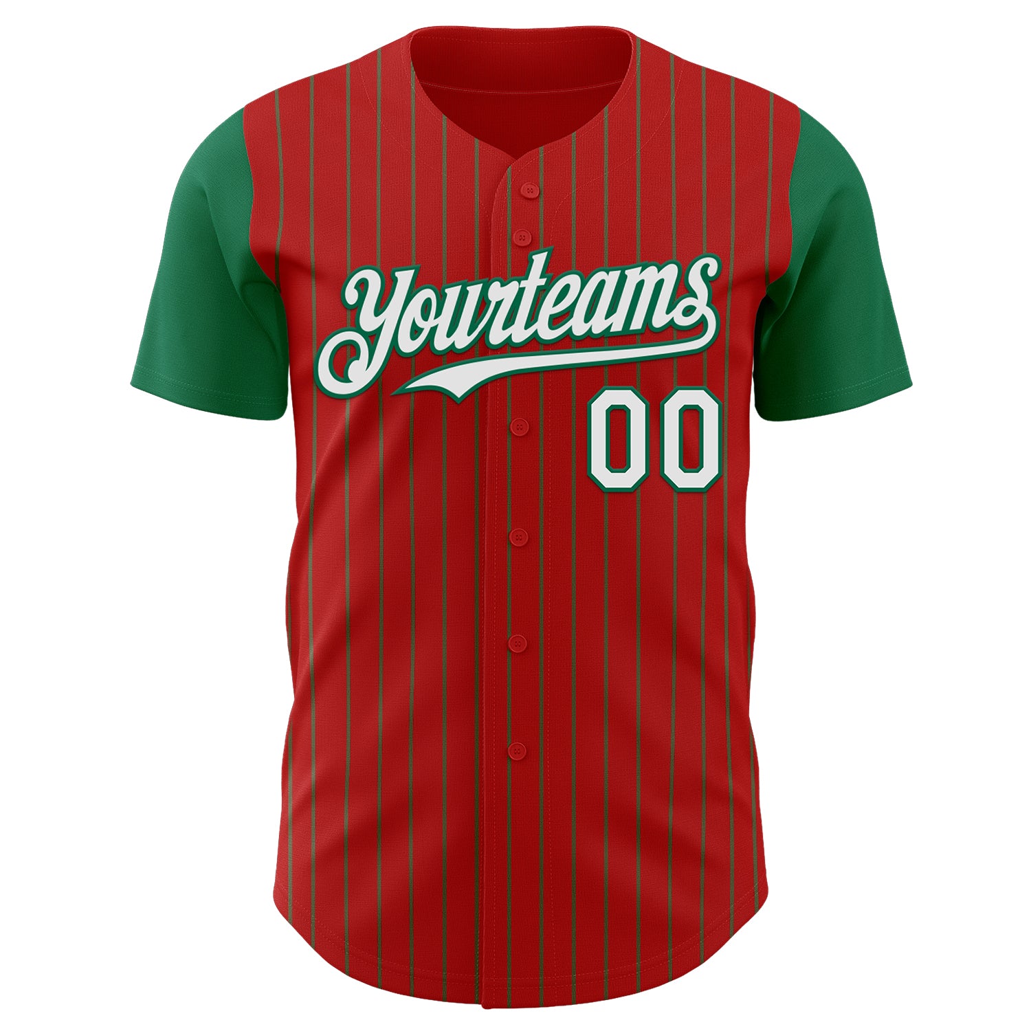 Custom Red Kelly Green Pinstripe White Authentic Two Tone Baseball Jersey