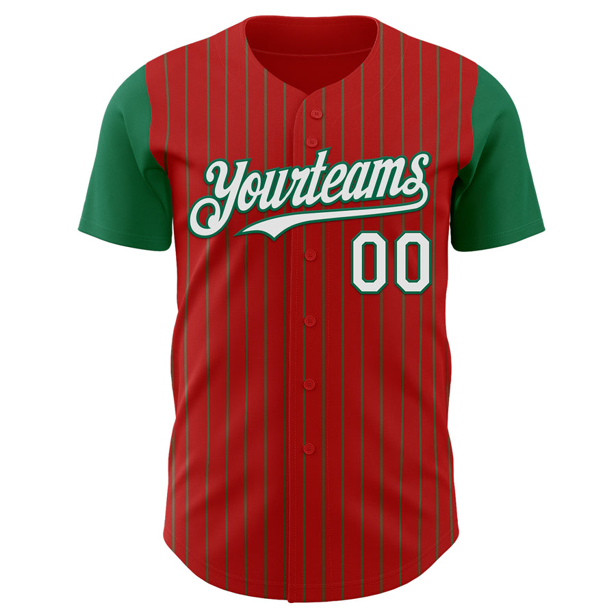 Custom Red Kelly Green Pinstripe White Authentic Two Tone Baseball Jersey