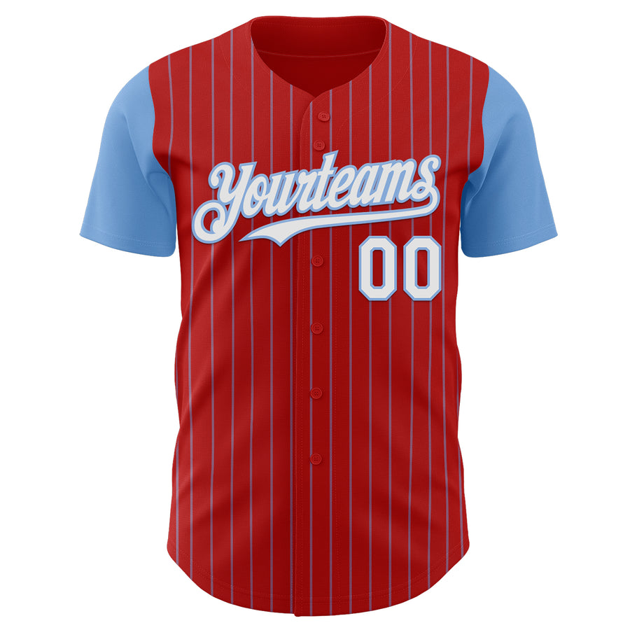 Custom Red Light Blue Pinstripe White Authentic Two Tone Baseball Jersey