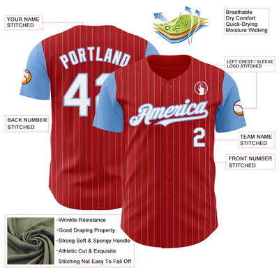 Custom Red Light Blue Pinstripe White Authentic Two Tone Baseball Jersey