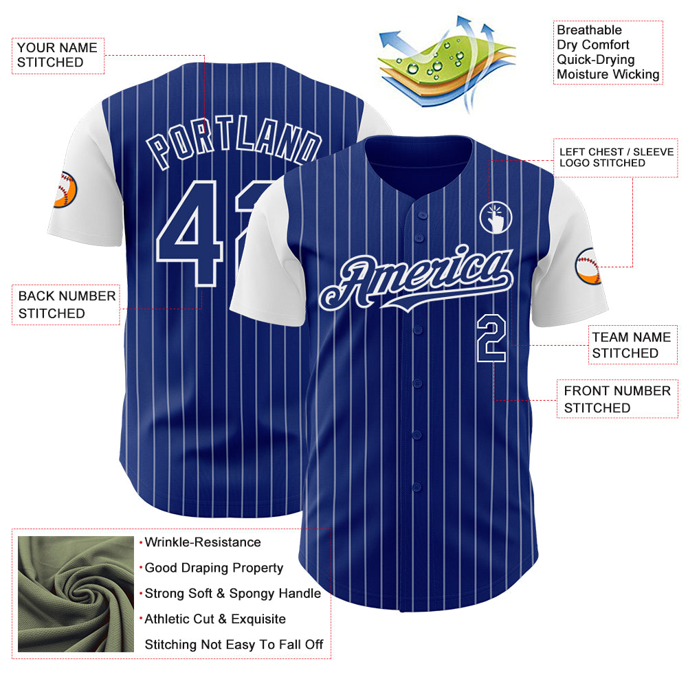 Custom Royal White Pinstripe White Authentic Two Tone Baseball Jersey