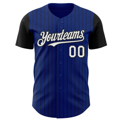 Custom Royal Black Pinstripe White Authentic Two Tone Baseball Jersey