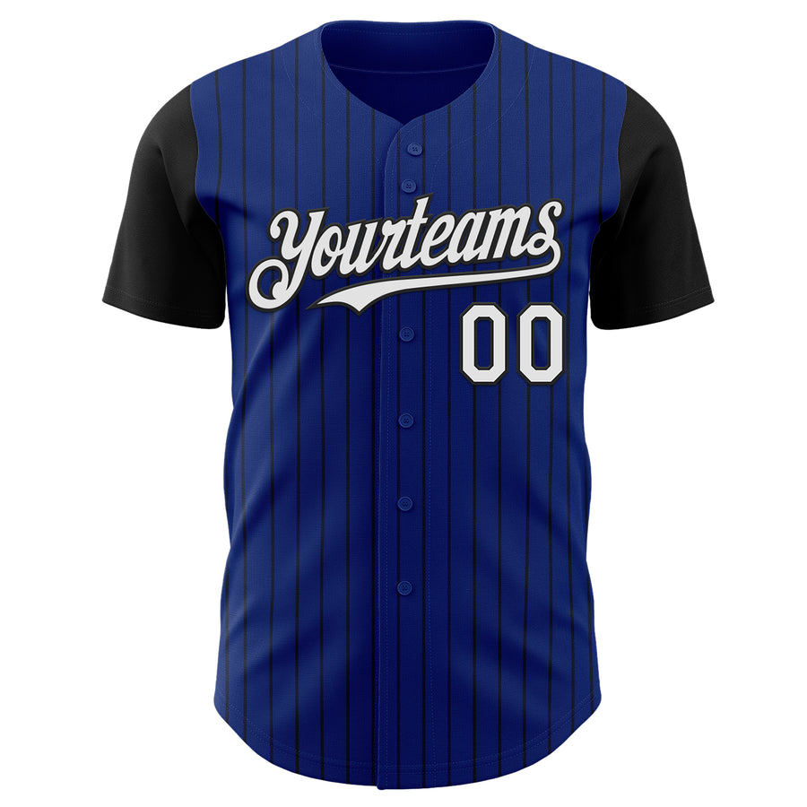 Custom Royal Black Pinstripe White Authentic Two Tone Baseball Jersey