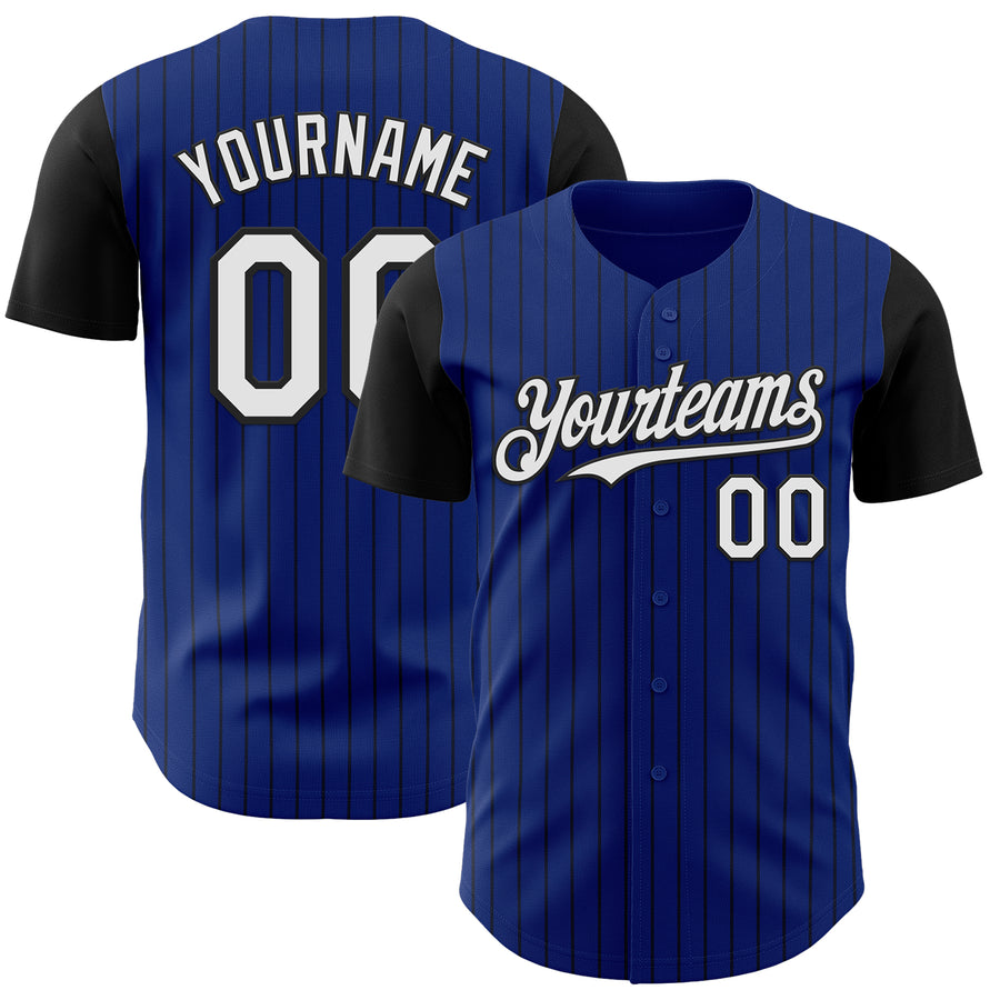 Custom Royal Black Pinstripe White Authentic Two Tone Baseball Jersey
