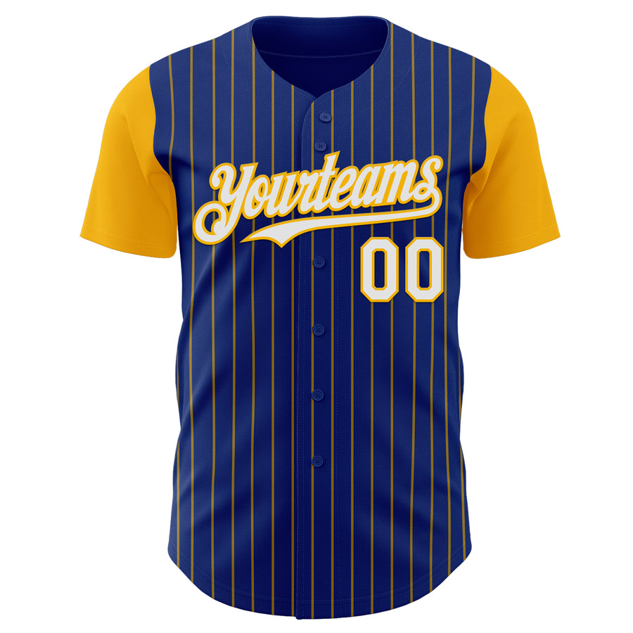 Custom Royal Gold Pinstripe White Authentic Two Tone Baseball Jersey